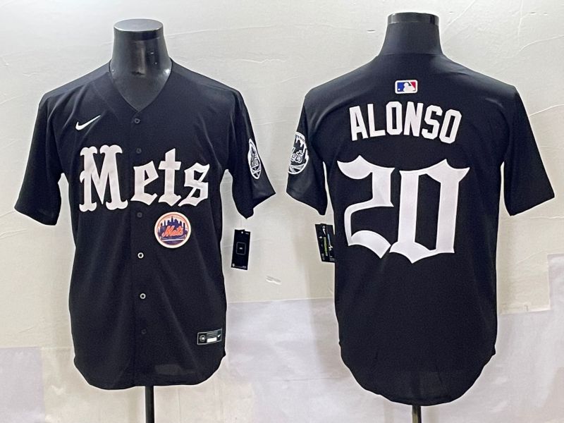 Men 2025 New York Mets #20 Alonso Black Five generations Joint Name Nike MLB Jersey style 11